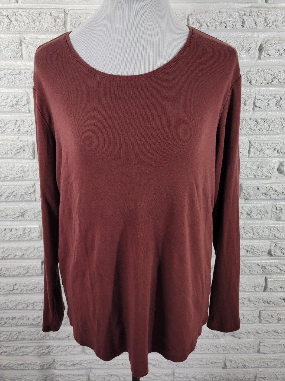 Chicos XL Brown Long Sleeve Tee Womens Pullover Crew Neck Knit‎ Basic BRO34E